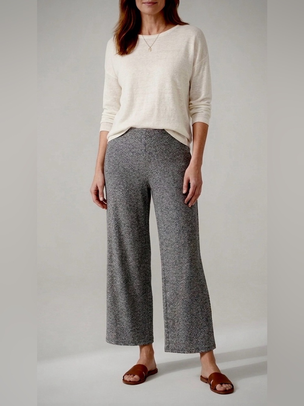 J.Jill Wearever Full Leg Cropped Pants Graphite Heather Gray Stretch Knit Size S